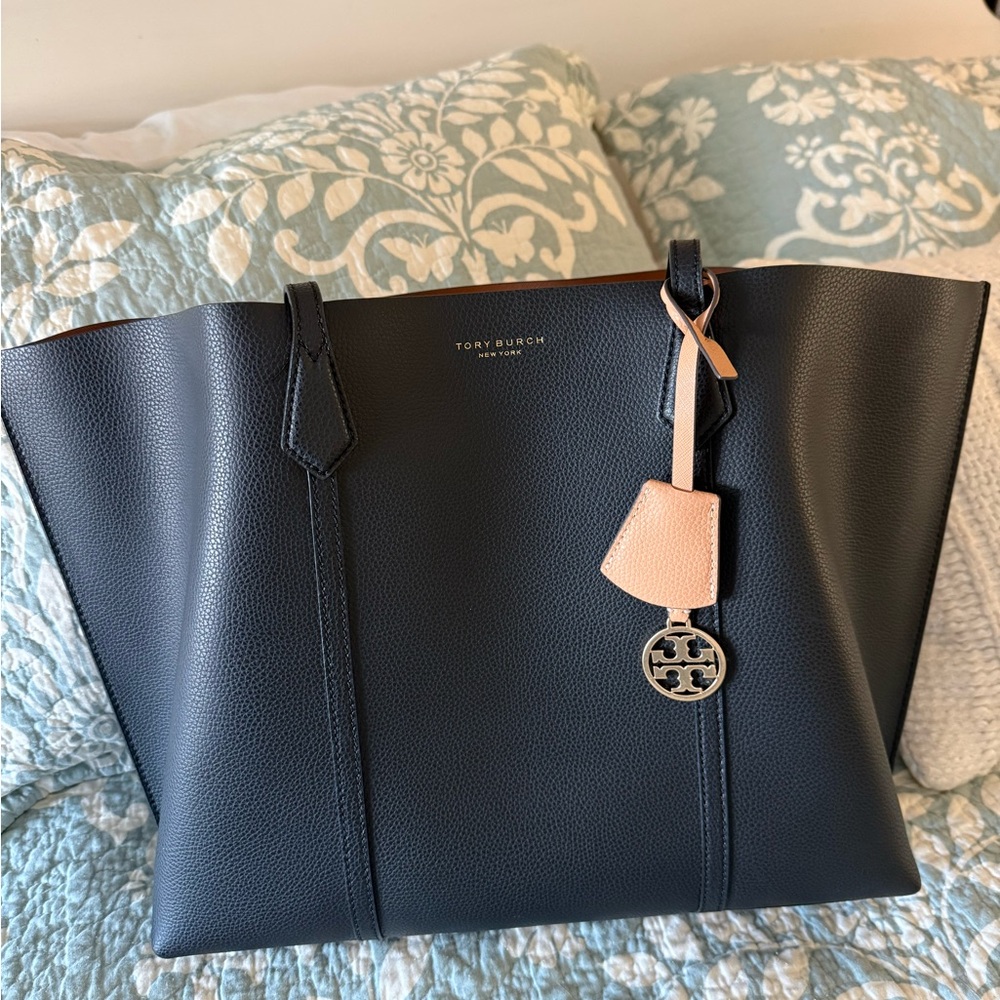 Tory Burch Black Perry Tote with Tan Accents